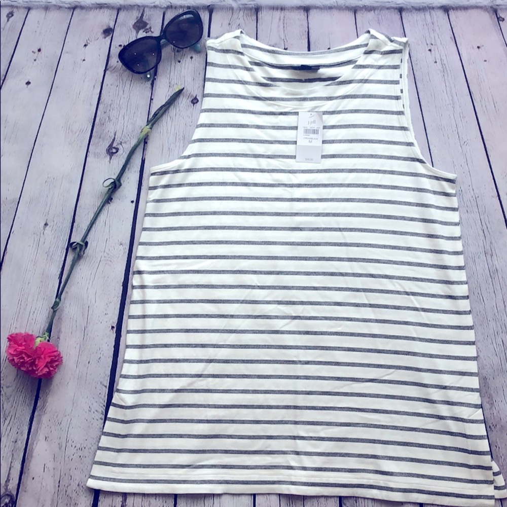 J. Jill White and Gray Striped Sleeveless Tank Top
